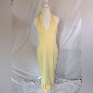Backless Yellow Halter Dress Soft Beach Resort Y2K 00s Size Large Sexy Maxi